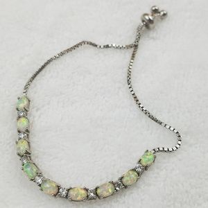 Sterling SILVER Created Fire Opal Bolo Tennis Bracelet